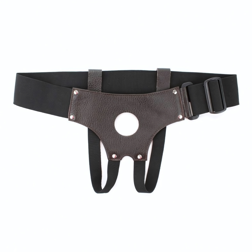 Коричневые кожаные трусики-джоки для насадок (Размер: S-M) (Цвет: коричневый)