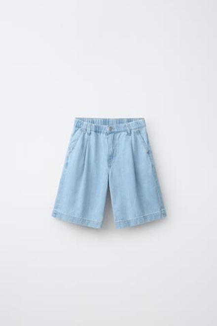 ZARA ДЛИННЫЕ ДЖИНСОВЫЕ ШОРТЫ, СИНИЙ