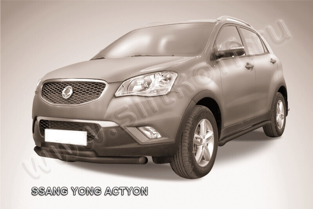 Защита переднего бампера (нержавейка) SsangYong Actyon (2010-2013) d76+d42 (черный)
