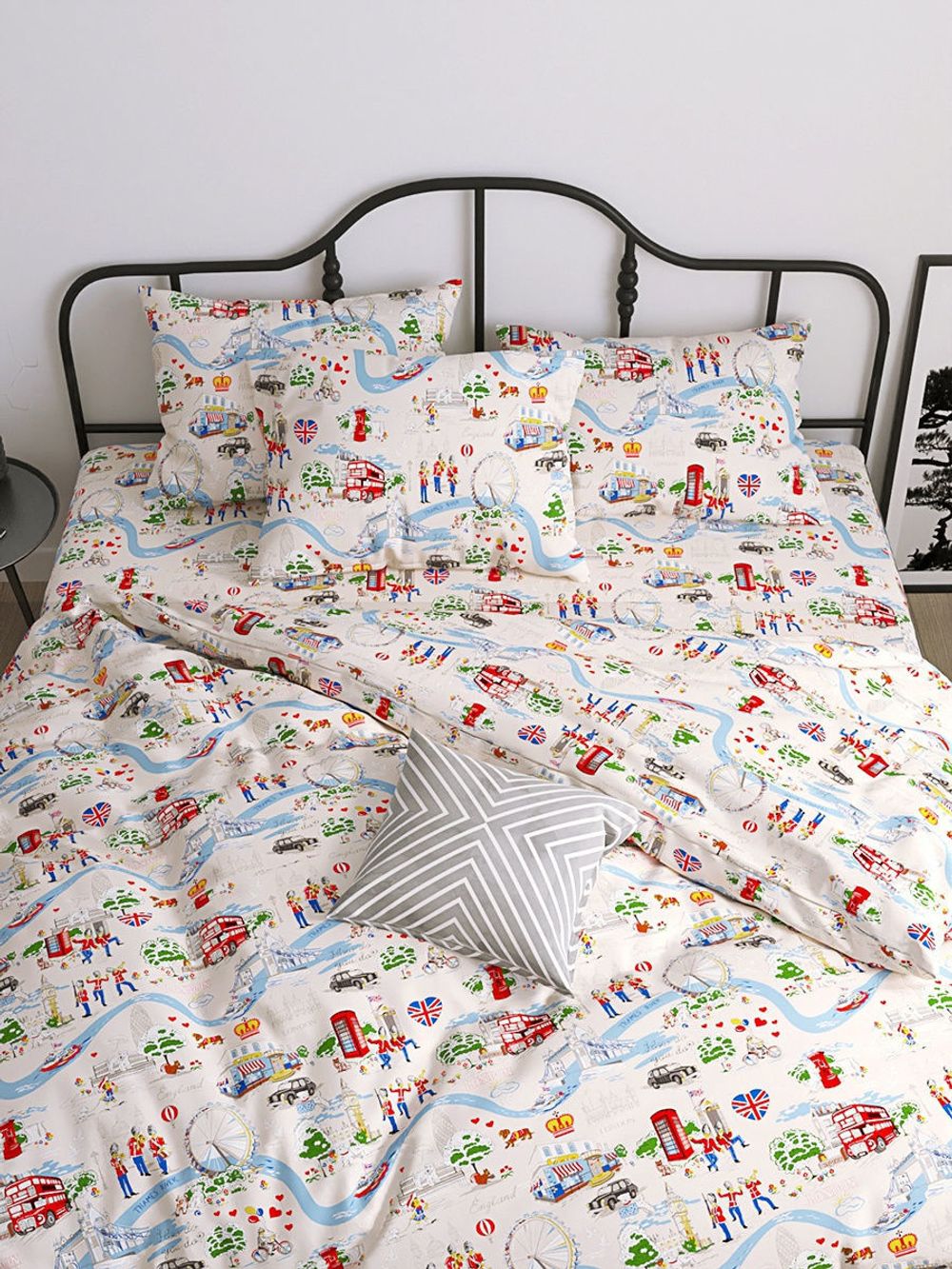 Постельное белье Сказка "Лондон беж" евро Наволочка 50х70 см 2 шт Простынь 240х215 см Пододеяльник 200х215 см, перкаль