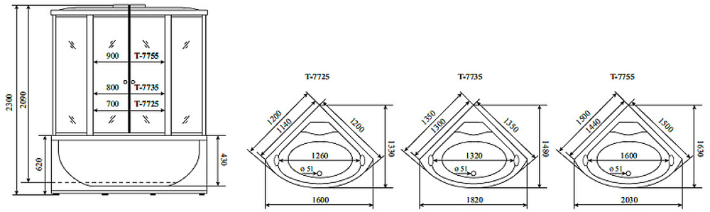 Душевой бокс Timo Lux 150x150 T-7755 с гидромассажем
