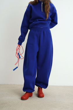 Брюки-бананы из футера с начесом, синие