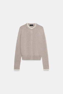 ZARА КАРДИГАН С КОМБИНИРОВАННОЙ КРУЖЕВНОЙ ОТДЕЛКОЙ, СЕРО-КОРИЧНЕВЫЙ