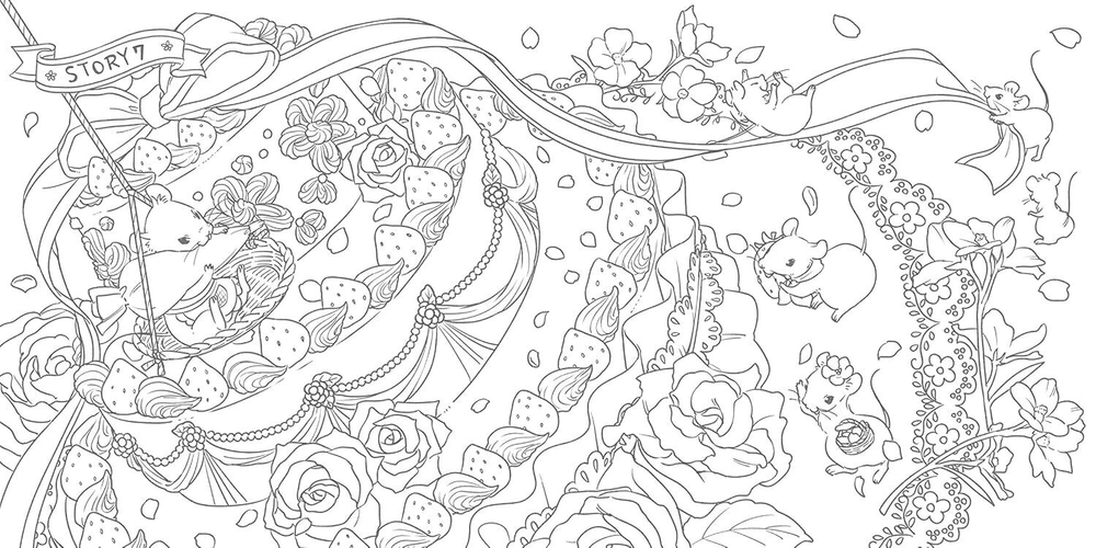 In the forest of a Fairytale full of flowers. Coloring Book