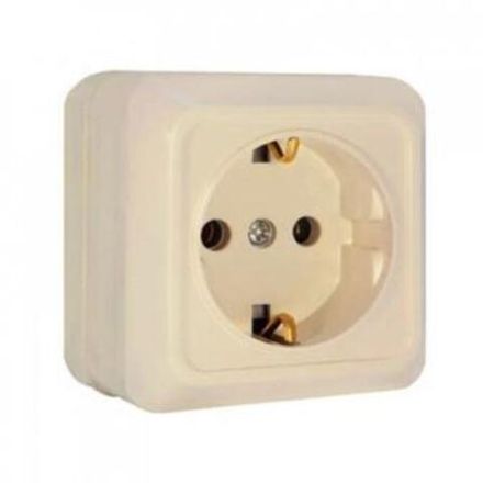 Розетка одноместная "UNIVersal" серия "Олимп" с/з, о/у, 16А, 220В, "слоновая кость" (ivory) (евросло