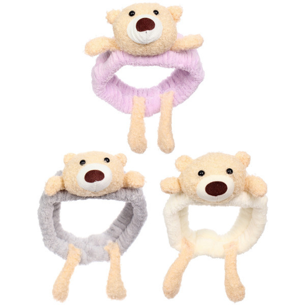 Повязка на голову косметическая «ДАЙМОНД Ми», мишка с лапками, цвет лавандовый, серый, и бежевый, 20*5.5см (ZIP пакет)