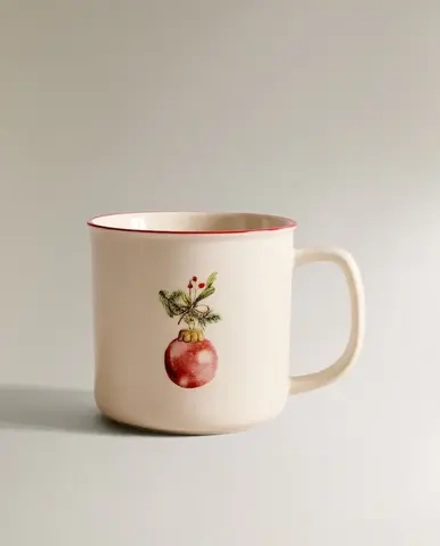 ZARA HOME ФАРФОРОВАЯ КРУЖКА С РОЖДЕСТВЕНСКИМ ДИЗАЙНОМ, БЕЛЫЙ/ЗЕЛЕНЫЙ