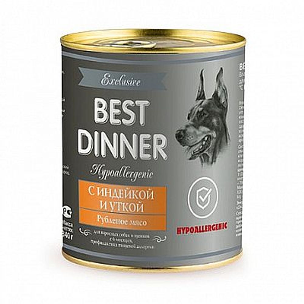 Влажный корм Best Dinner Exclusive Hypoallergenic для собак с индейкой и уткой, банка 340г