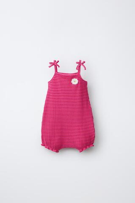 ZARA КОМБИНЕЗОН В ПОЛОСКУ С ЦВЕТКОМ, ЦВЕТ ФУКСИИ