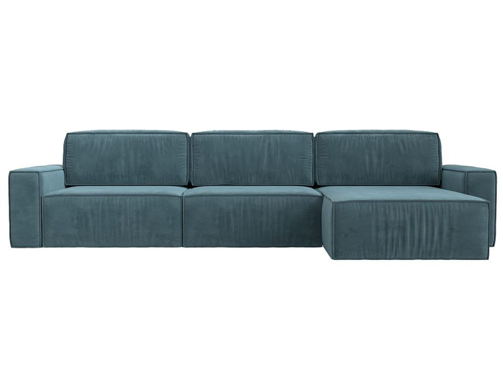 Диван угловой Прага Классик лонг правый угол, Бирюзовый, Велюр, 121061