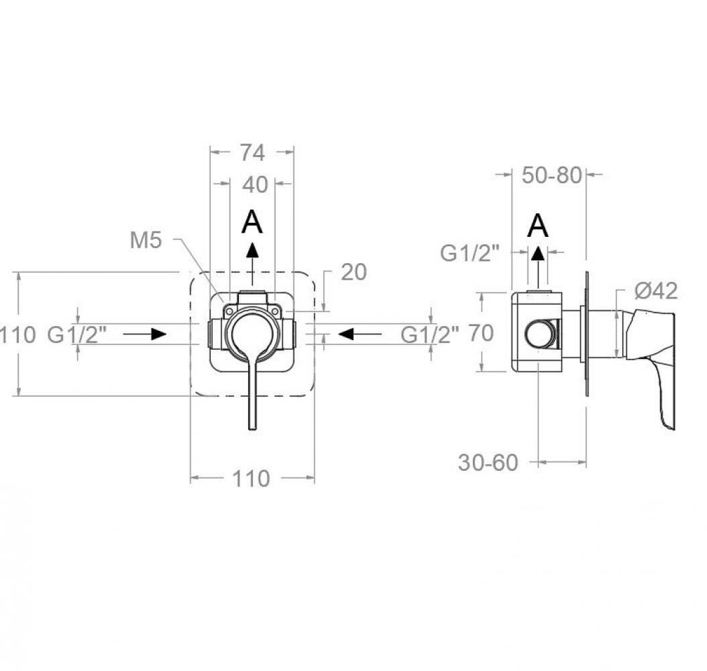Встраиваемый смеситель для душа на 1 выход ADAGIO 911801S