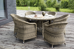 "Равенна" плетеное кресло из искусственного ротанга, цвет соломенный с серой подушкой