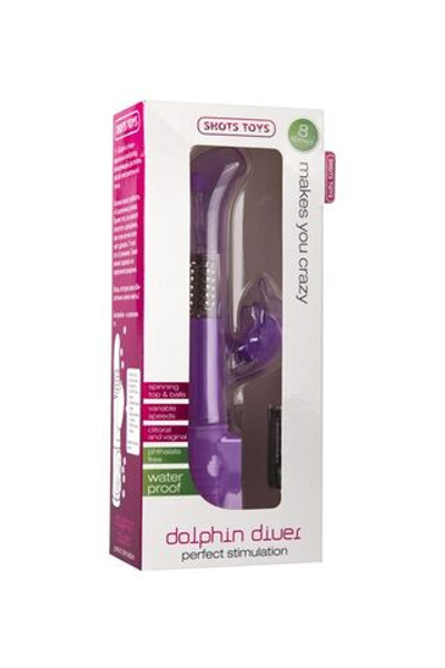 Фиолетовый вибратор Dolphin Diver с клиторальным отростком - 22 см. (Цвет: фиолетовый)