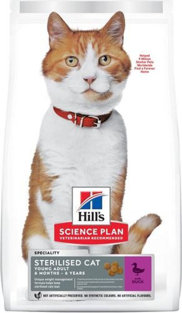 Сухой корм Hill&#39;s Science Plan для стерилизованных кошек в возрасте 6 месяцев - 6 лет, с уткой 3 кг