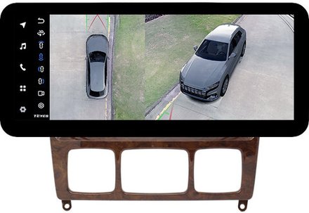 Магнитола для Mercedes-Benz S W220 1998-2005 (рамка дерево) - Teyes LUX ONE 360 монитор 12.3" 2K QLED на Android 10, 6+128Гб, CarPlay, 4G SIM-слот, 4 камеры в комплекте