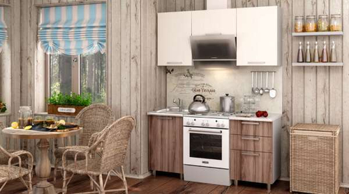 Кухня Катя 1,6 м дуб атланта/ясень шимо/корпус белый/столешница антарес 500мм БТС