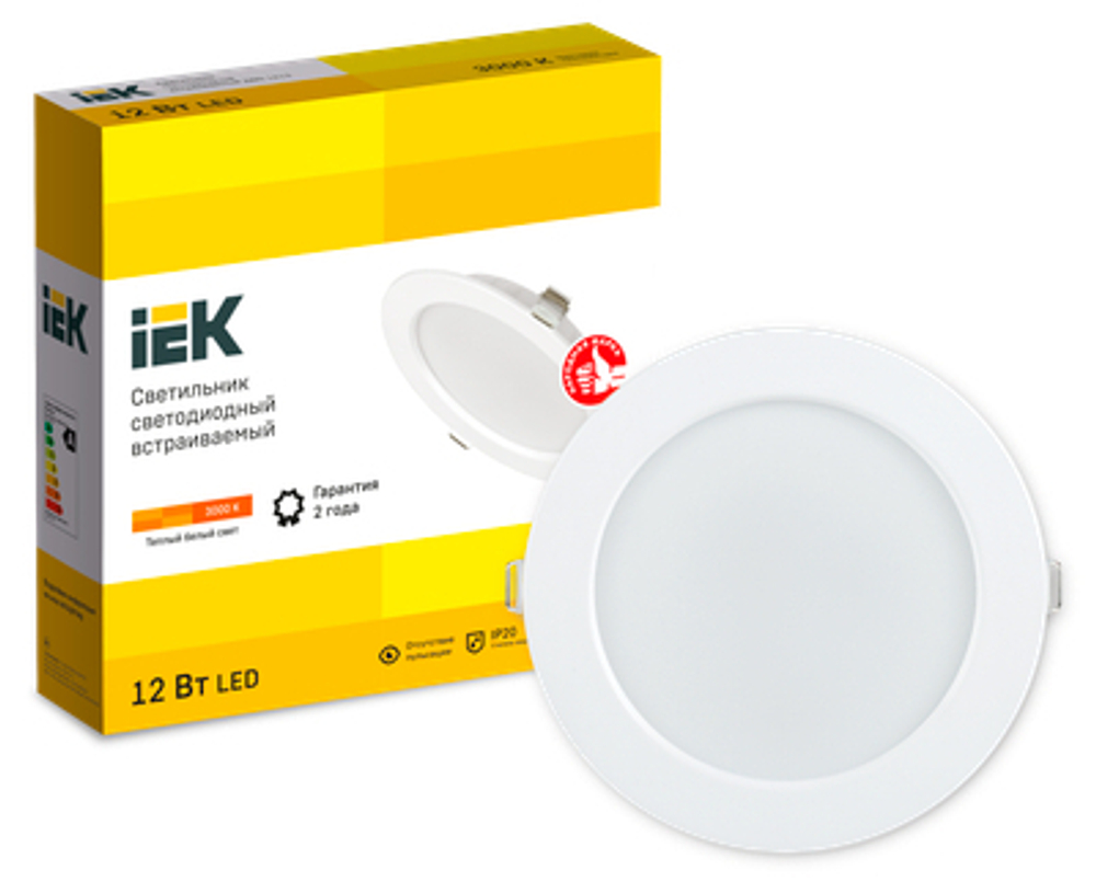 Светильник светодиодный ДВО 1613 белый круг 12Вт 3000К IP20 IEK