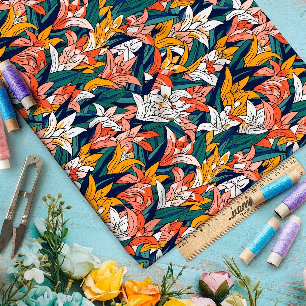 Ткань премиум шифон волшебные цветочные волны