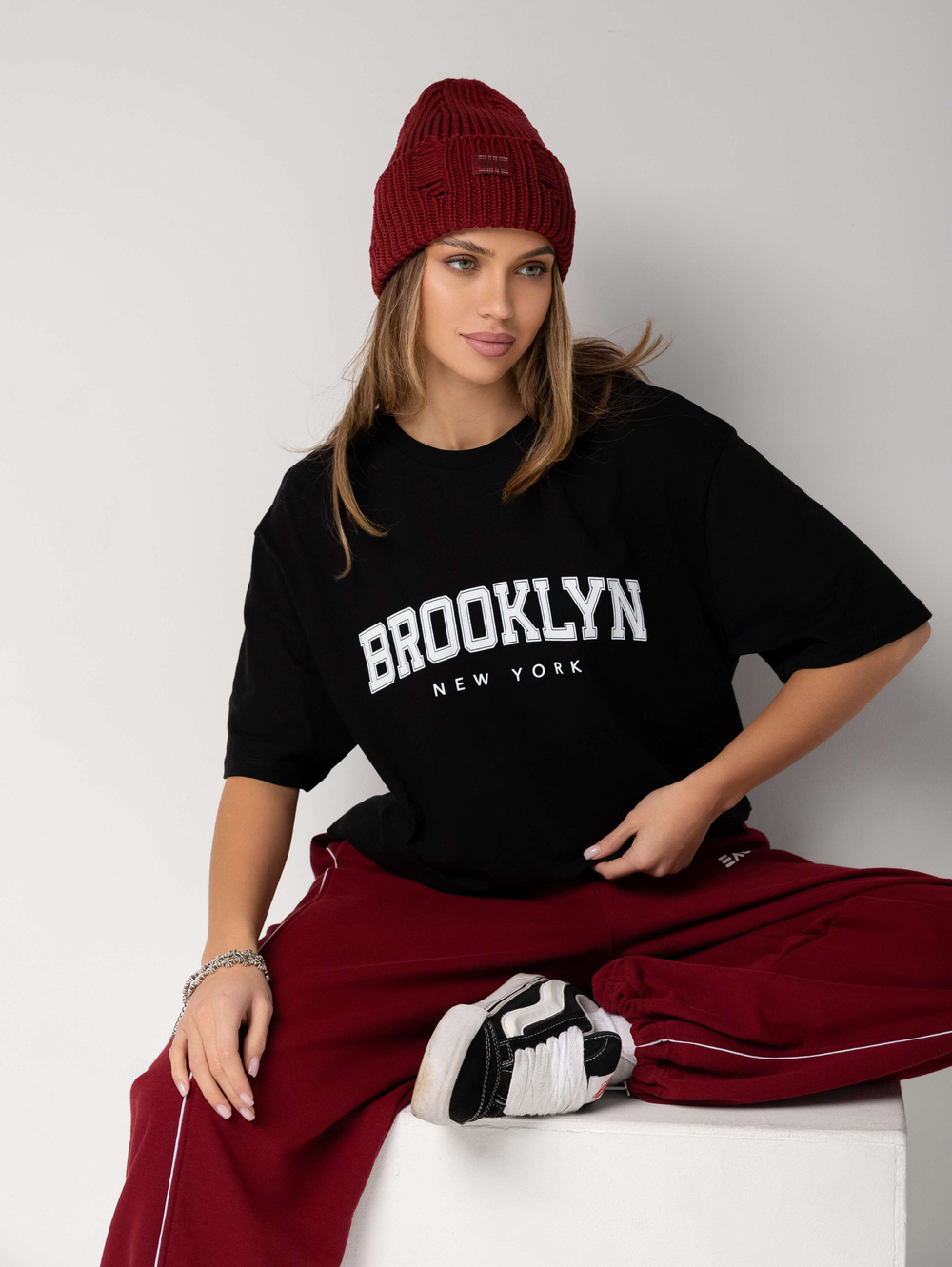 Футболка оверсайз с принтом длинная Brooklyn