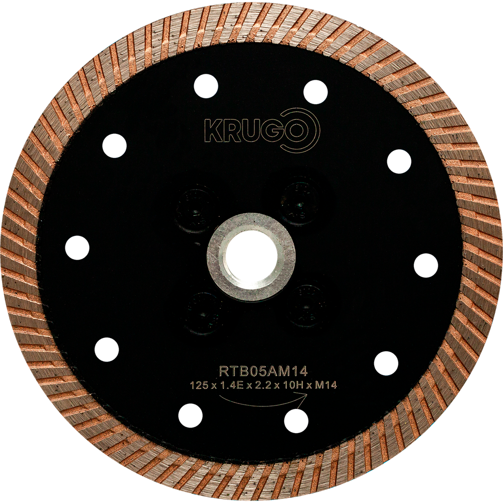 Диск алмазный Турбо с фланцем по граниту KRUGO 125x1,4Еx2,2x10НxМ14, RTB05AM14