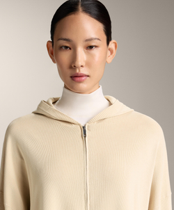 Oysho Длинная вязаная куртка с капюшоном, бежевый