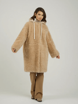Шуба женская чебурашка из шерсти тедди, бежевая, SilverFox