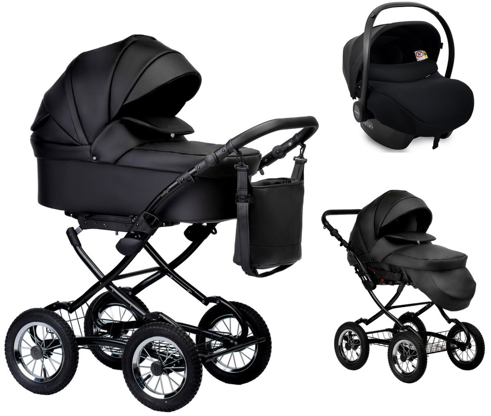 Детская коляска Indigo Barbara Eco Classic 3 в 1 с автокреслом Avionaut Cosmo Be03 черная кожа