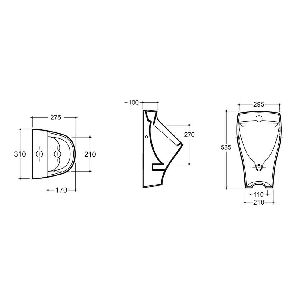 Писсуар "Лаго" с креплением угловым скрытым, КЕРАМИН