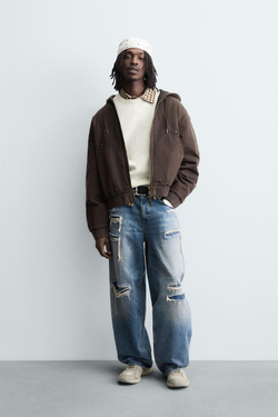 ZARA СТЕГАНАЯ КУРТКА С КАПЮШОНОМ, КОРИЧНЕВЫЙ