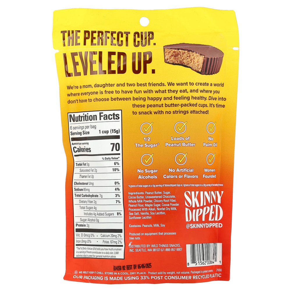 SkinnyDipped, Чашки с арахисовой пастой из молочного шоколада, 90 г (3,17 унции)