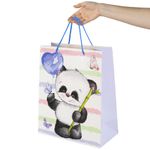 Пакет подарочный (1 штука) 26x13x32 см, ЗОЛОТАЯ СКАЗКА "Lovely Panda", глиттер, белый с голубым, 608241