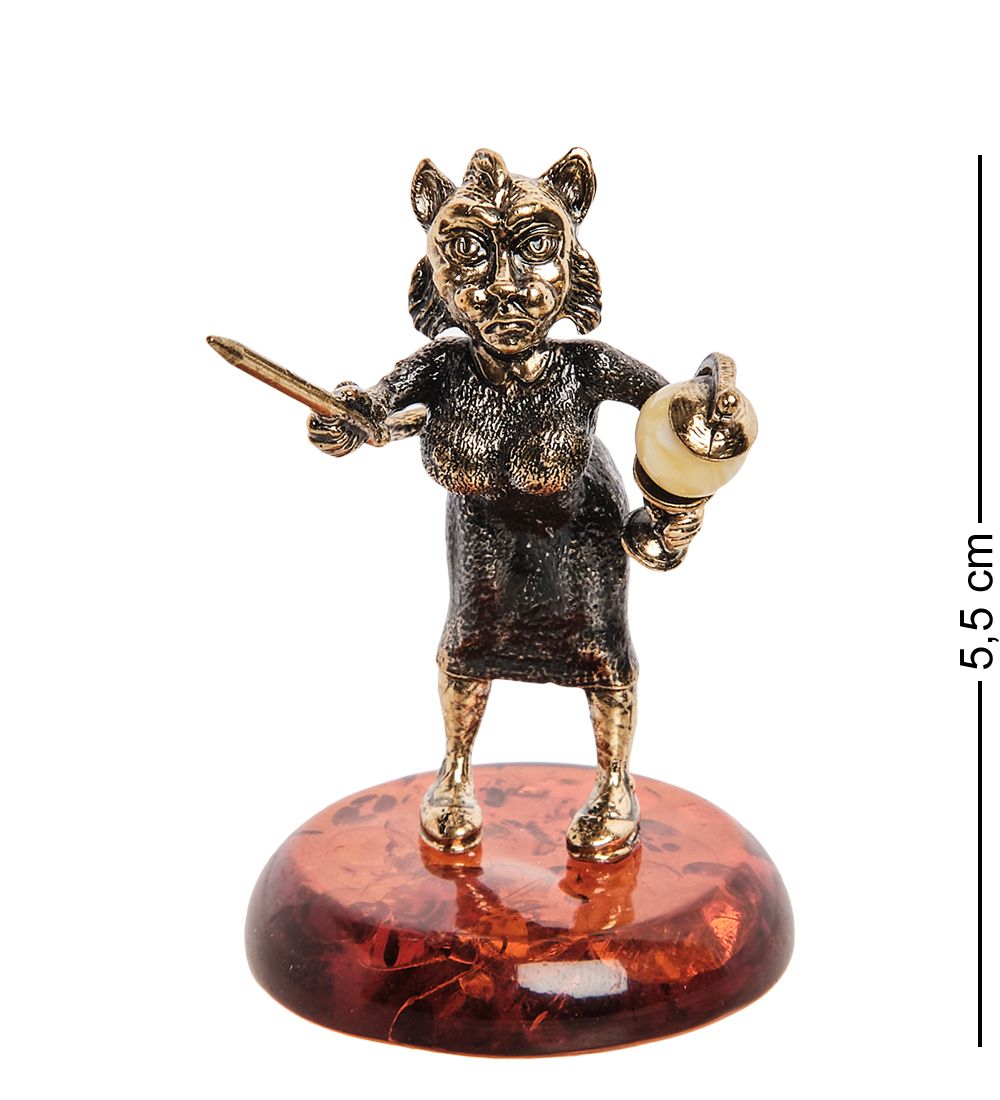 Народные промыслы AM-1074 Фигурка «Кошка Учительница» (латунь, янтарь)