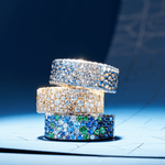 Кольцо с Бриллиантами, Сапфирами и Цаворитами, Белое Золото 750