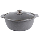 Кастрюля-жаровня алюминевая «Мраморная» 3 л со стеклянной крышкой, литой алюминий, светлый мрамор КМ-жмс32а