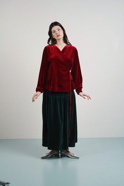 Рубашка на запах из бархата, "Вишневый пунш"