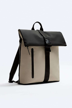 ZARA ПРОРЕЗИНЕННЫЙ РЮКЗАК С КЛАПАНОМ, ЭКРЮ