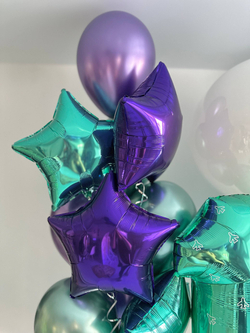 Воздушные гелиевые шары бирюзовый/фиолетовый самолет №4653