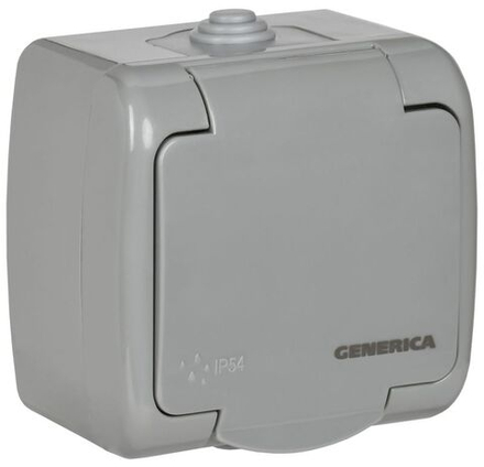 Розетка 1-м ОП AQUATIC РСш12-2-А 16А IP54 с заземл. с крышкой GENERICA ERA12-K03-16-54