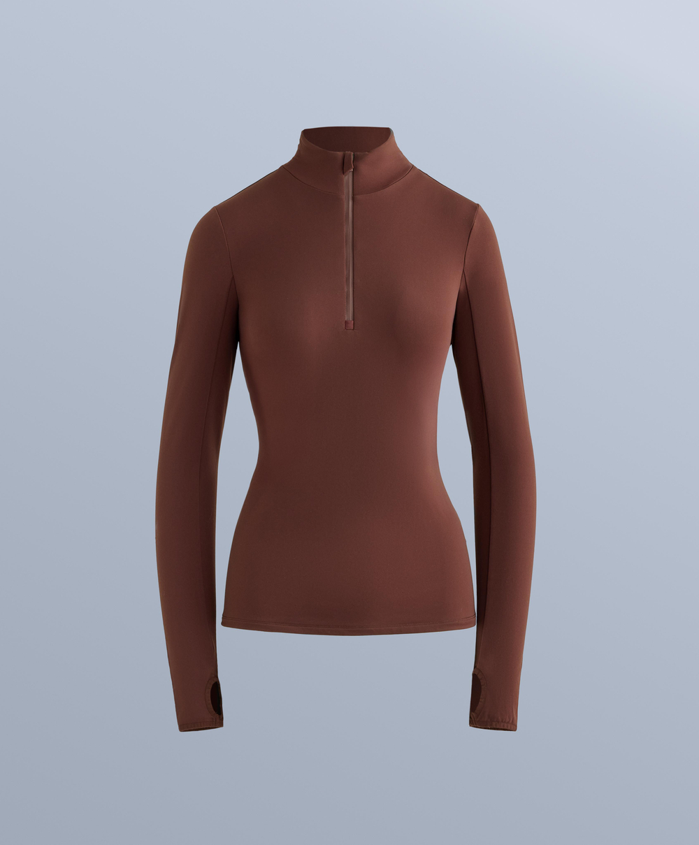 Oysho Термофутболка с застёжкой-молнией на половину длины, бургунди