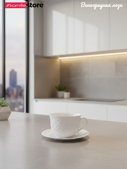 Чайная пара 350 мл. 2 предмета, из фарфора, "Виноградная лоза"