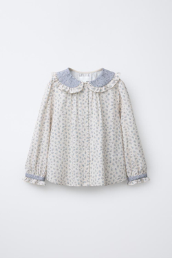 ZARA РУБАШКА С ЦВЕТОЧНЫМ ПРИНТОМ В РОМАНТИЧЕСКОМ СТИЛЕ, ЭКРЮ