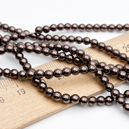 Гематит Шар бусины (имитация), цвет коричневый, диаметр около 4 мм, цена за отрезок 19 см (1/2 нити)