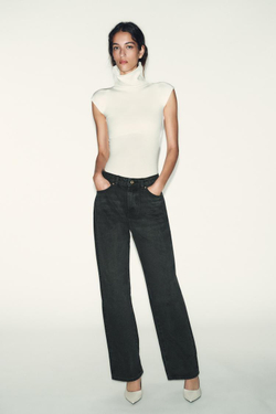 ZARA ХЛОПКОВОЕ БОДИ С ВОРОТНИКОМ-СТОЙКОЙ, ЖЕЛТОВАТО-БЕЛЫЙ