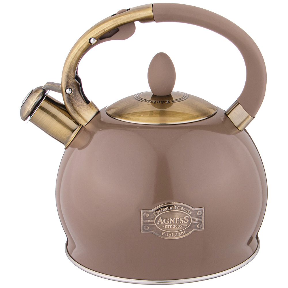 ЧАЙНИК AGNESS СО СВИСТКОМ, 3Л, СТАЛЬ 18/10, С ИНДУКЦИОН. КАПСУЛЬНЫМ ДНОМ, ЦВЕТ: ШОКОЛАД