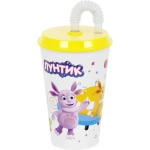 Стакан Лунтик 0,5л с крышкой и трубочкой (комплект 30 шт)