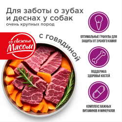 Корм сухой для взрослых собак очень крупных пород, премиум полнорационный комплекс, для заботы зубов и десен, с говядиной, 12 кг, QUATTRO