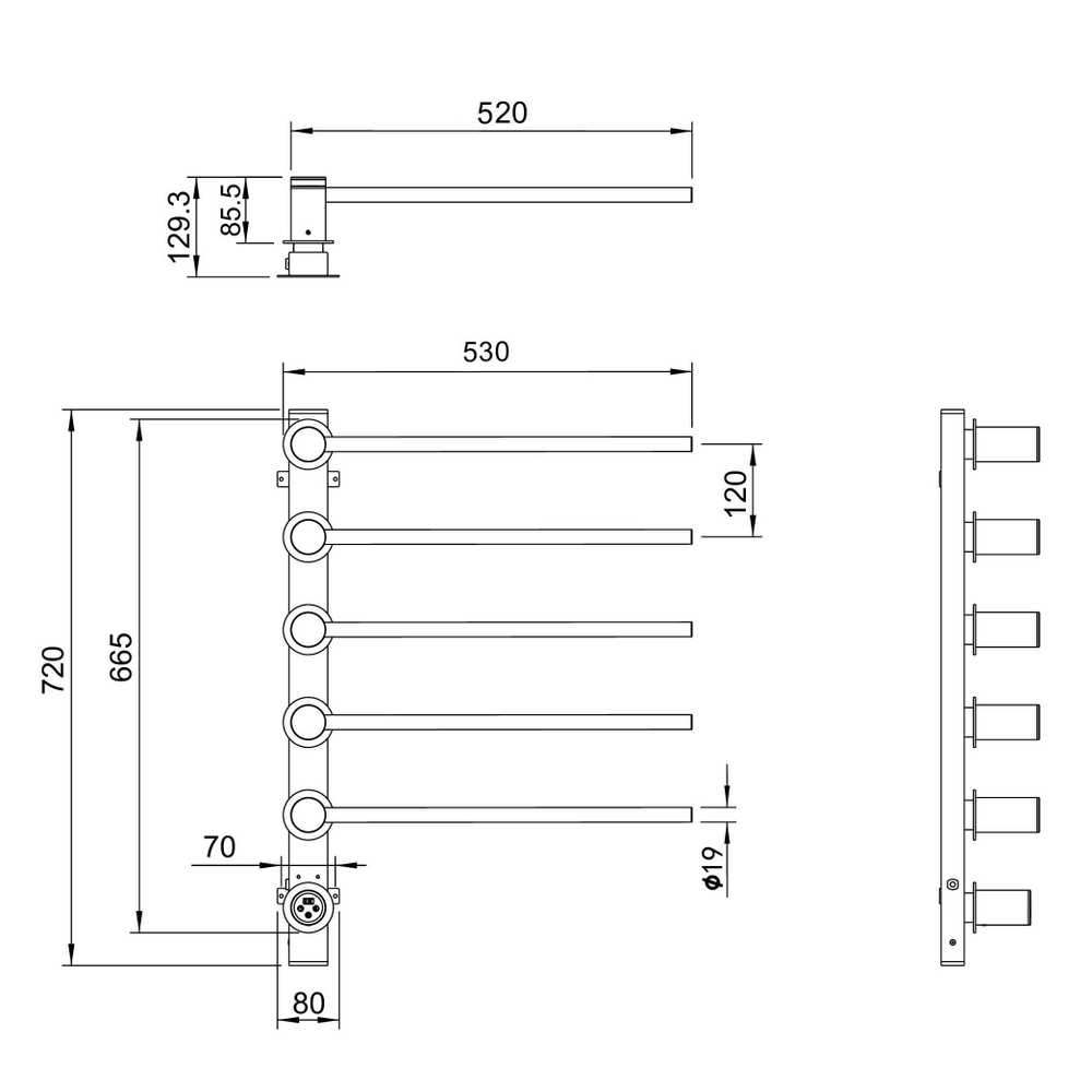 Полотенцесушитель электрический встраиваемый WONZON & WOGHAND HAMBURG, Черный матовый (WW-AL315-MB)