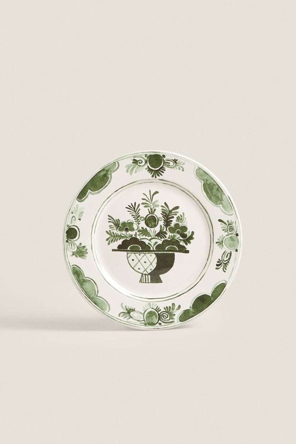 ZARA HOME КЕРАМИЧЕСКАЯ ПЛОСКАЯ ТАРЕЛКА С ФРУКТАМИ, ЗЕЛЕНЫЙ