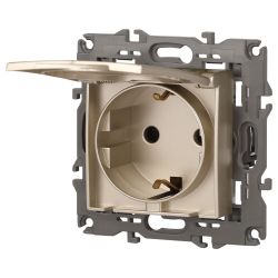 14-2103-04 ЭРА Розетка 2P+E Schuko со шторками с крышкой, 16A-250В, IP20, Эра Elegance, шампань (10/ | Elegance Шампань