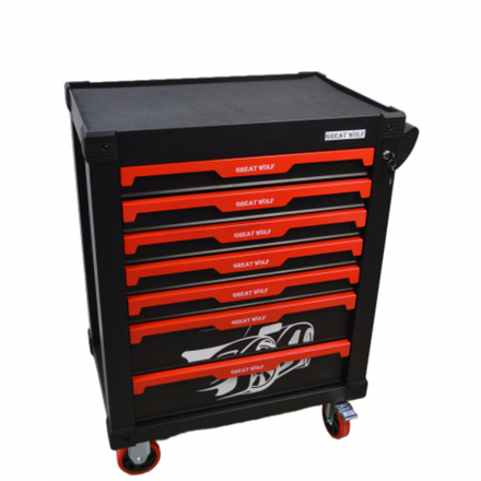 Инструментальная тележка GW-7ST Black (Great Wolf) 7 ящиков, увеличенные колеса с тормозом, ЦЗ, усиленная